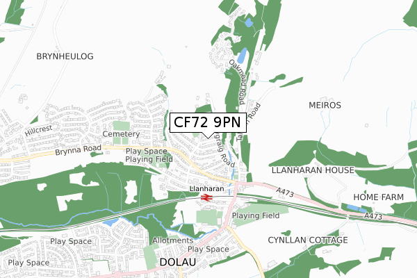 CF72 9PN map - small scale - OS Open Zoomstack (Ordnance Survey)