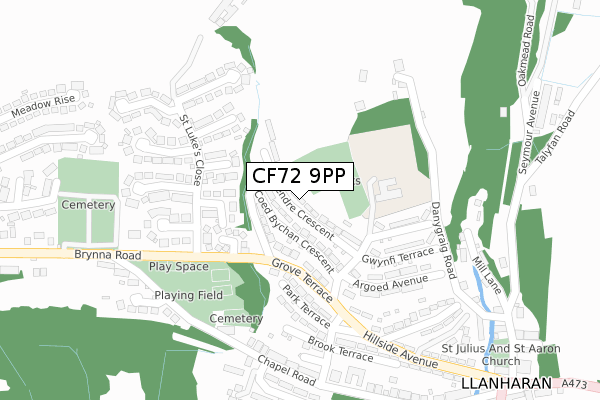 CF72 9PP map - large scale - OS Open Zoomstack (Ordnance Survey)