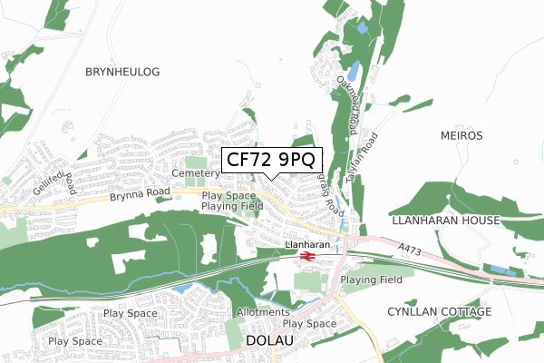 CF72 9PQ map - small scale - OS Open Zoomstack (Ordnance Survey)