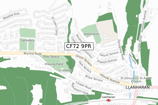 CF72 9PR map - large scale - OS Open Zoomstack (Ordnance Survey)