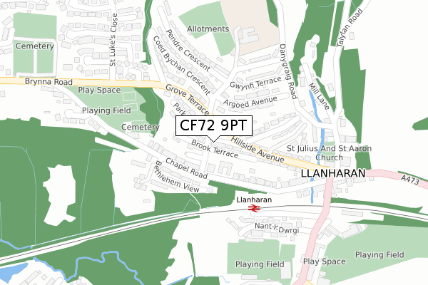 CF72 9PT map - large scale - OS Open Zoomstack (Ordnance Survey)