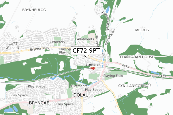 CF72 9PT map - small scale - OS Open Zoomstack (Ordnance Survey)