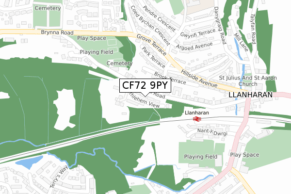 CF72 9PY map - large scale - OS Open Zoomstack (Ordnance Survey)