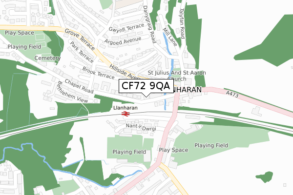 CF72 9QA map - large scale - OS Open Zoomstack (Ordnance Survey)