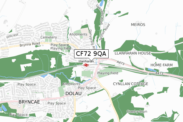 CF72 9QA map - small scale - OS Open Zoomstack (Ordnance Survey)