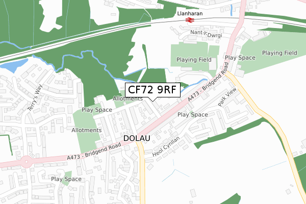 CF72 9RF map - large scale - OS Open Zoomstack (Ordnance Survey)