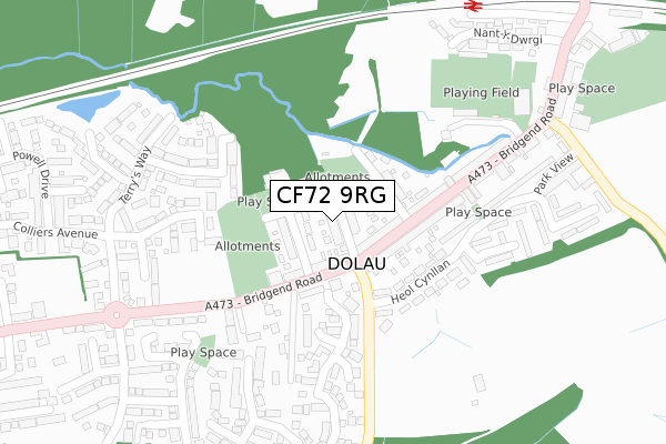 CF72 9RG map - large scale - OS Open Zoomstack (Ordnance Survey)