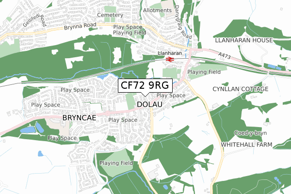 CF72 9RG map - small scale - OS Open Zoomstack (Ordnance Survey)