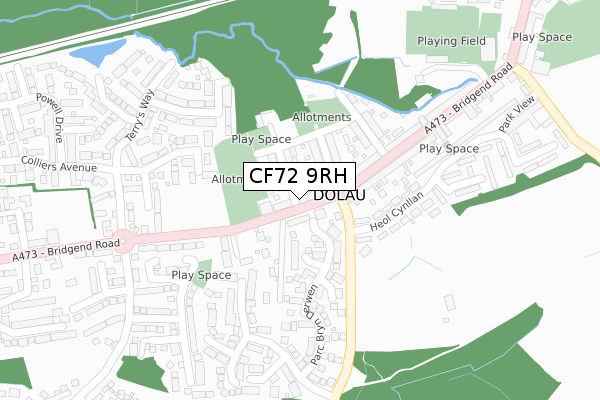 CF72 9RH map - large scale - OS Open Zoomstack (Ordnance Survey)
