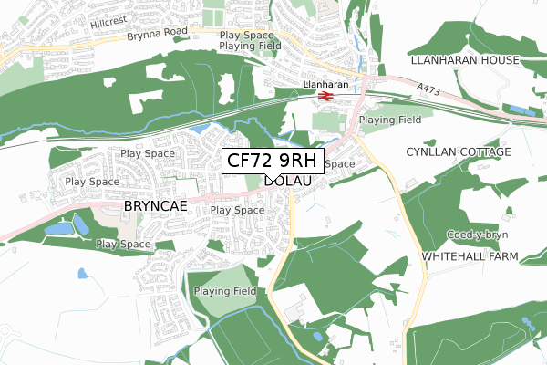 CF72 9RH map - small scale - OS Open Zoomstack (Ordnance Survey)