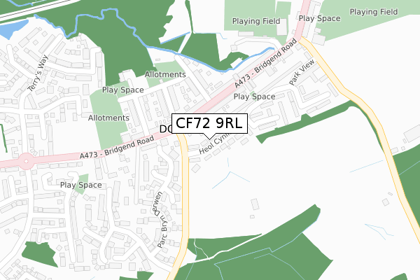 CF72 9RL map - large scale - OS Open Zoomstack (Ordnance Survey)