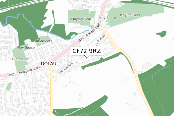 CF72 9RZ map - large scale - OS Open Zoomstack (Ordnance Survey)