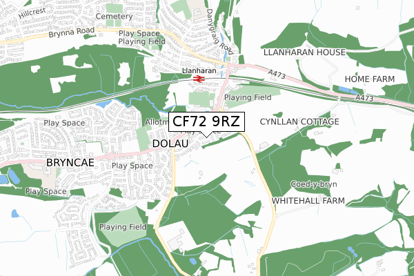 CF72 9RZ map - small scale - OS Open Zoomstack (Ordnance Survey)