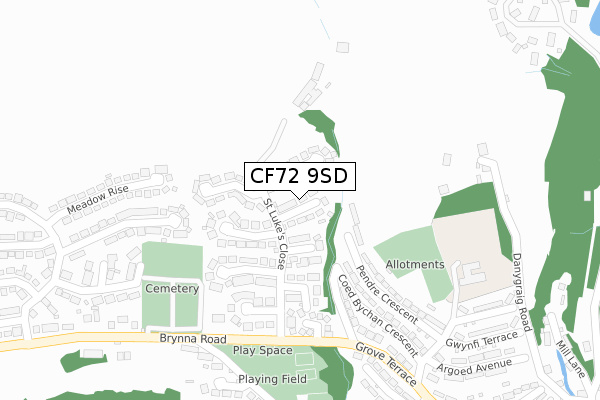 CF72 9SD map - large scale - OS Open Zoomstack (Ordnance Survey)
