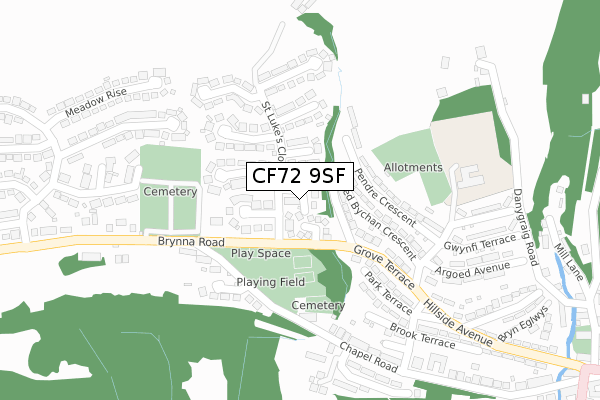 CF72 9SF map - large scale - OS Open Zoomstack (Ordnance Survey)