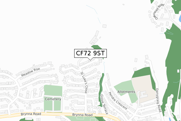 CF72 9ST map - large scale - OS Open Zoomstack (Ordnance Survey)