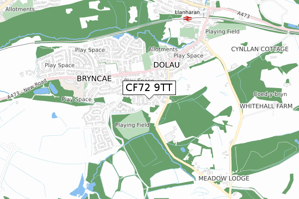 CF72 9TT map - small scale - OS Open Zoomstack (Ordnance Survey)