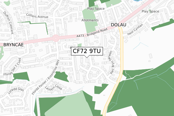 CF72 9TU map - large scale - OS Open Zoomstack (Ordnance Survey)