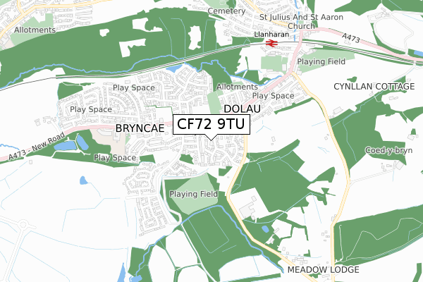 CF72 9TU map - small scale - OS Open Zoomstack (Ordnance Survey)