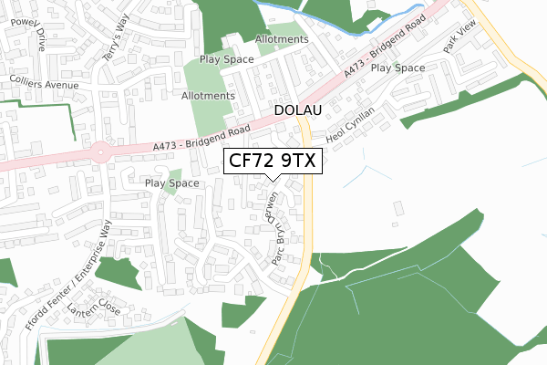 CF72 9TX map - large scale - OS Open Zoomstack (Ordnance Survey)