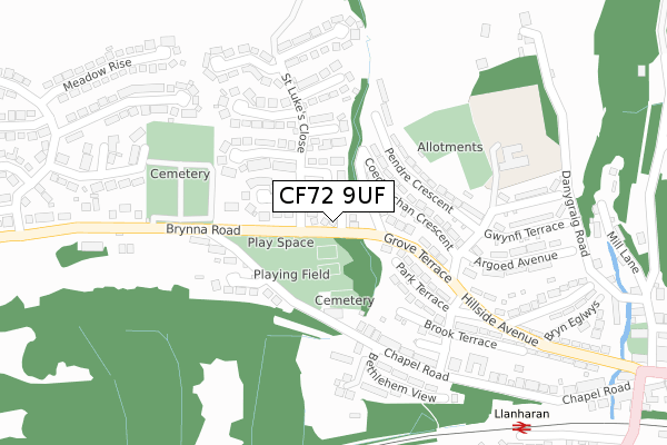 CF72 9UF map - large scale - OS Open Zoomstack (Ordnance Survey)