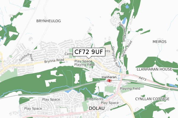 CF72 9UF map - small scale - OS Open Zoomstack (Ordnance Survey)