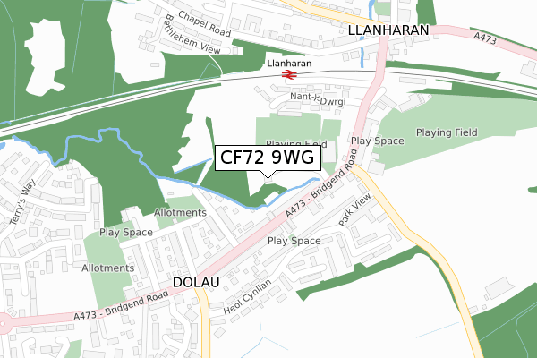 CF72 9WG map - large scale - OS Open Zoomstack (Ordnance Survey)