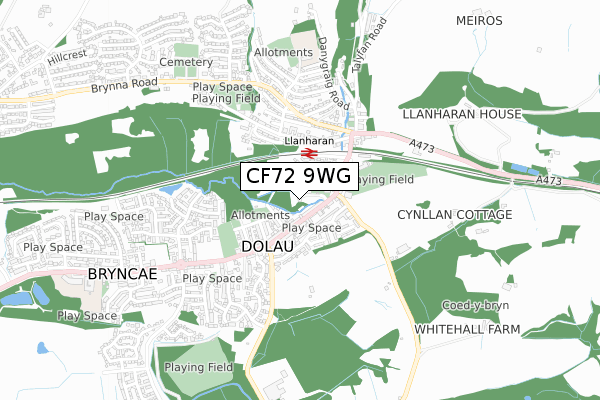 CF72 9WG map - small scale - OS Open Zoomstack (Ordnance Survey)