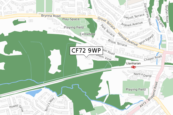 CF72 9WP map - large scale - OS Open Zoomstack (Ordnance Survey)