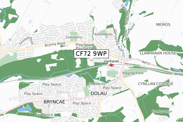 CF72 9WP map - small scale - OS Open Zoomstack (Ordnance Survey)