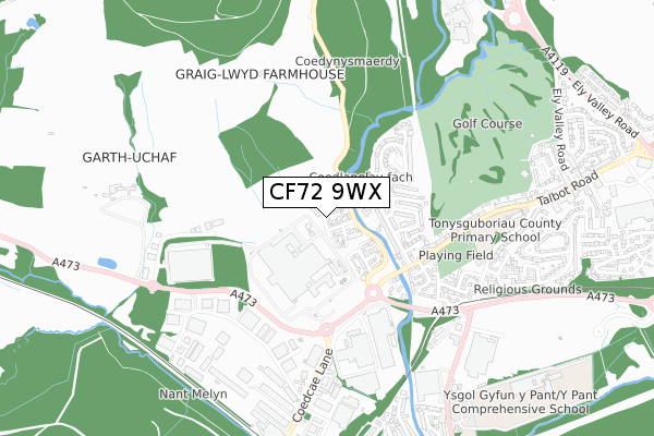 CF72 9WX map - small scale - OS Open Zoomstack (Ordnance Survey)