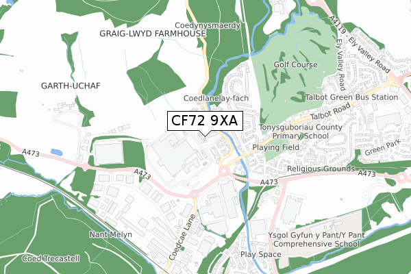 CF72 9XA map - small scale - OS Open Zoomstack (Ordnance Survey)