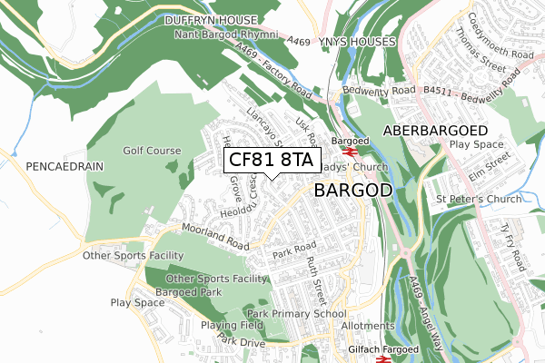 CF81 8TA map - small scale - OS Open Zoomstack (Ordnance Survey)