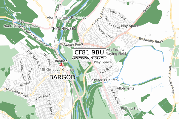 CF81 9BU map - small scale - OS Open Zoomstack (Ordnance Survey)