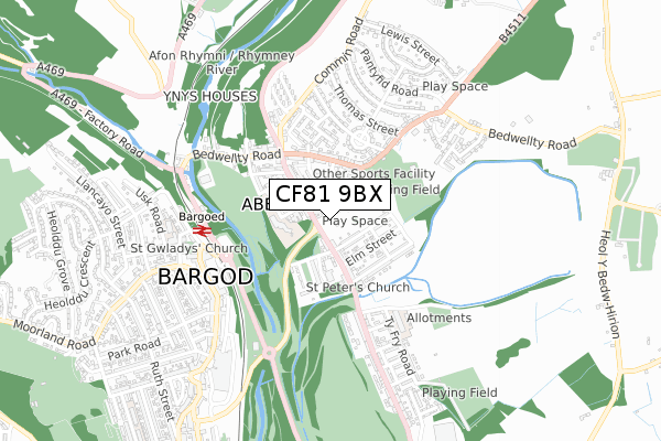 CF81 9BX map - small scale - OS Open Zoomstack (Ordnance Survey)