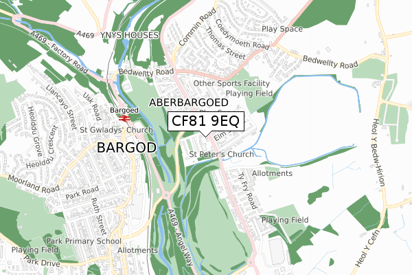 CF81 9EQ map - small scale - OS Open Zoomstack (Ordnance Survey)