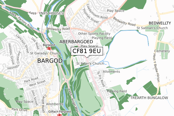 CF81 9EU map - small scale - OS Open Zoomstack (Ordnance Survey)