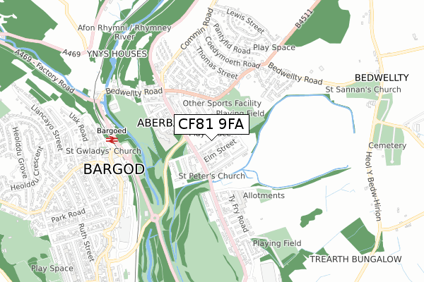 CF81 9FA map - small scale - OS Open Zoomstack (Ordnance Survey)