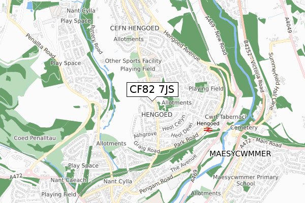 CF82 7JS map - small scale - OS Open Zoomstack (Ordnance Survey)