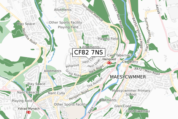 CF82 7NS map - small scale - OS Open Zoomstack (Ordnance Survey)