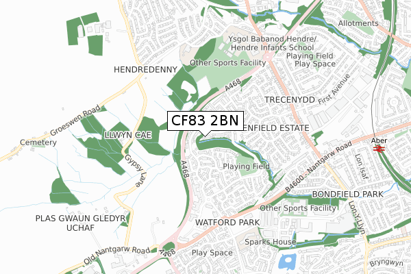 CF83 2BN map - small scale - OS Open Zoomstack (Ordnance Survey)