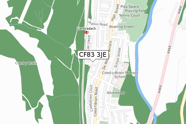 CF83 3JE map - large scale - OS Open Zoomstack (Ordnance Survey)