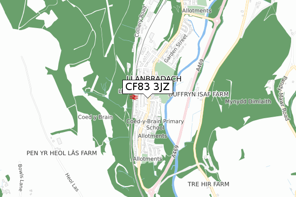 CF83 3JZ map - small scale - OS Open Zoomstack (Ordnance Survey)