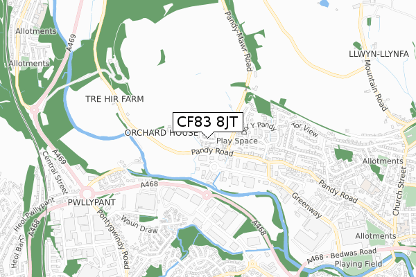 CF83 8JT map - small scale - OS Open Zoomstack (Ordnance Survey)