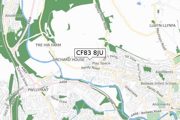 CF83 8JU map - small scale - OS Open Zoomstack (Ordnance Survey)