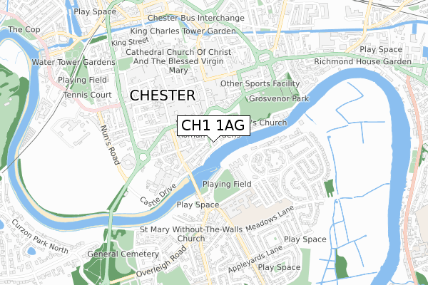 CH1 1AG map - small scale - OS Open Zoomstack (Ordnance Survey)