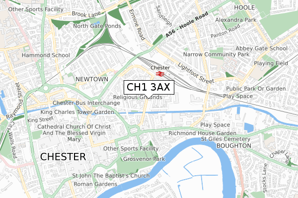 CH1 3AX map - small scale - OS Open Zoomstack (Ordnance Survey)