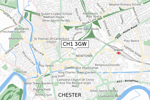 CH1 3GW map - small scale - OS Open Zoomstack (Ordnance Survey)