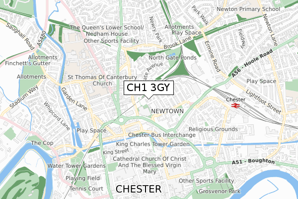 CH1 3GY map - small scale - OS Open Zoomstack (Ordnance Survey)