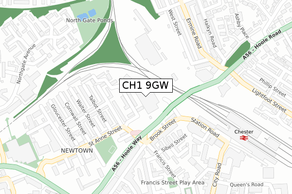 CH1 9GW map - large scale - OS Open Zoomstack (Ordnance Survey)
